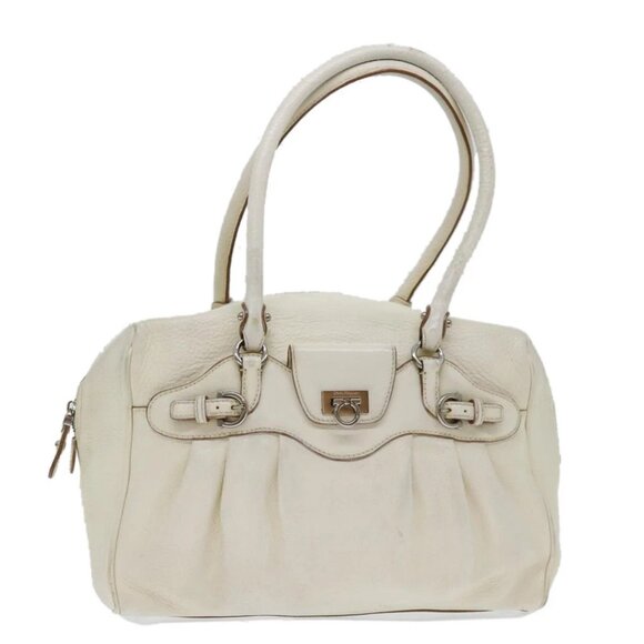 Salvatore Ferragamo Gancini Shoulder Bag Leather White Auth 70361 - Picture 1 of 15